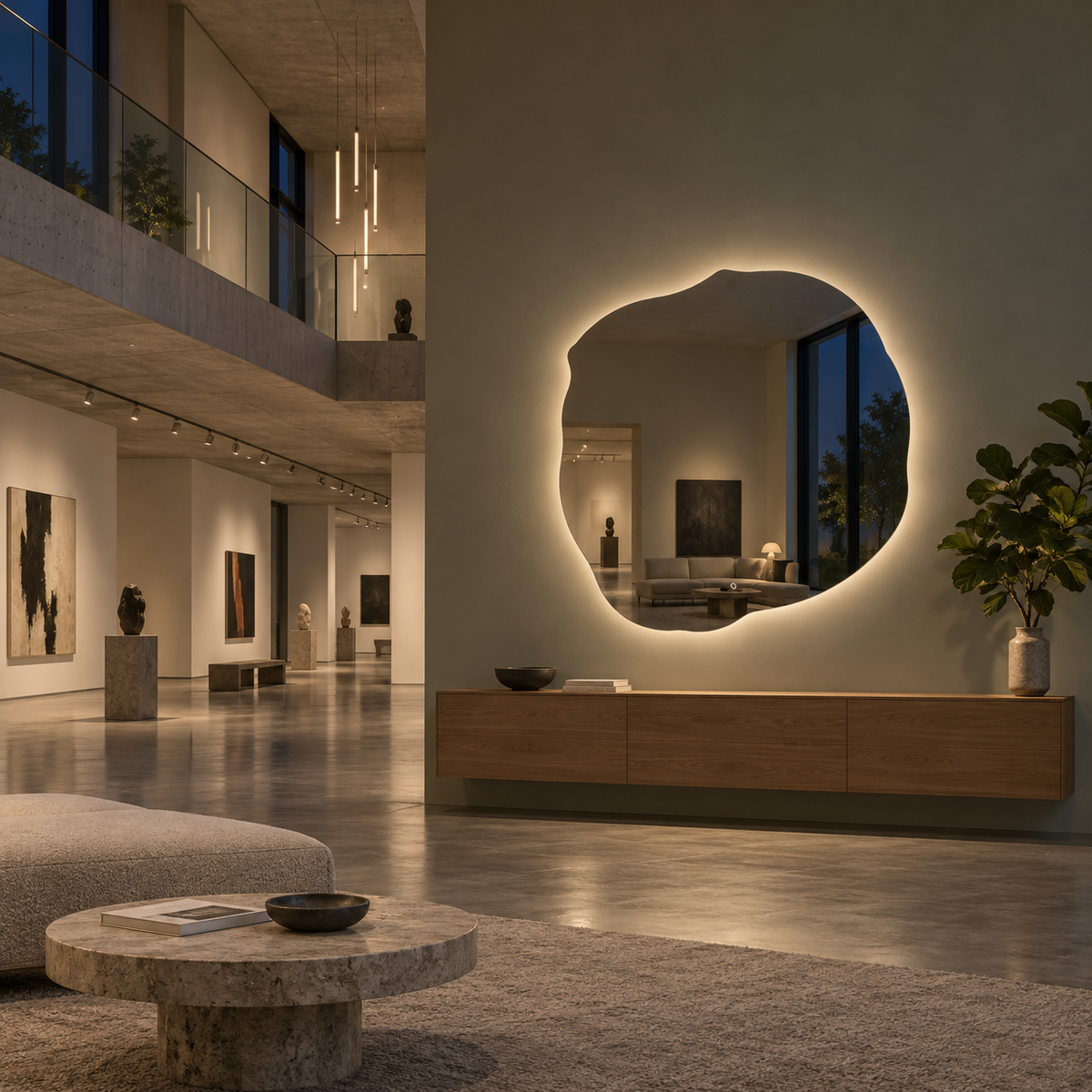 Unregelmäßiger LED-Spiegel FIBONA 100 × 100 cm, rahmenlos, Touchschalter – Produktbild 4
