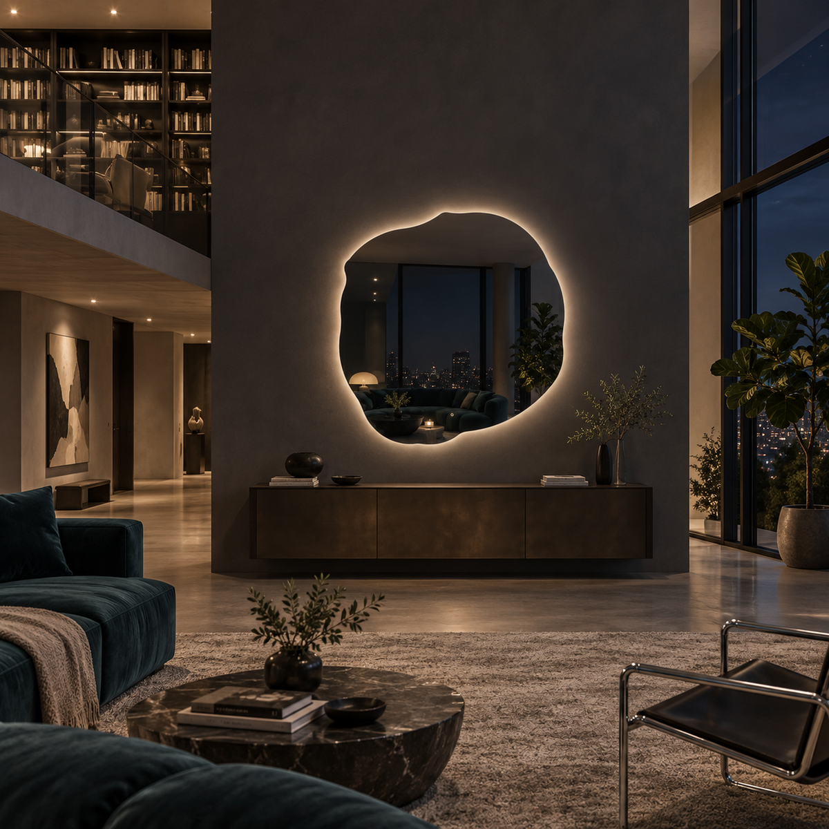 Unregelmäßiger LED-Spiegel FIBONA 160 × 160 cm, rahmenlos, Touchschalter – Produktbild 4