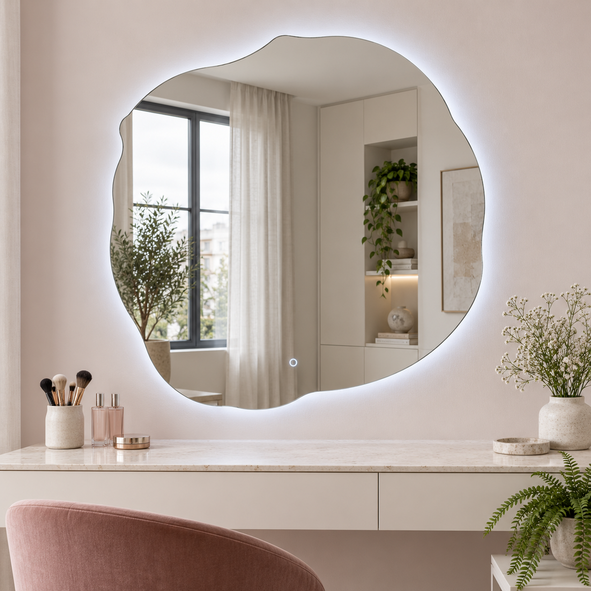 Unregelmäßiger LED-Spiegel FIBONA 60 × 60 cm, rahmenlos, Touchschalter – Produktbild 1