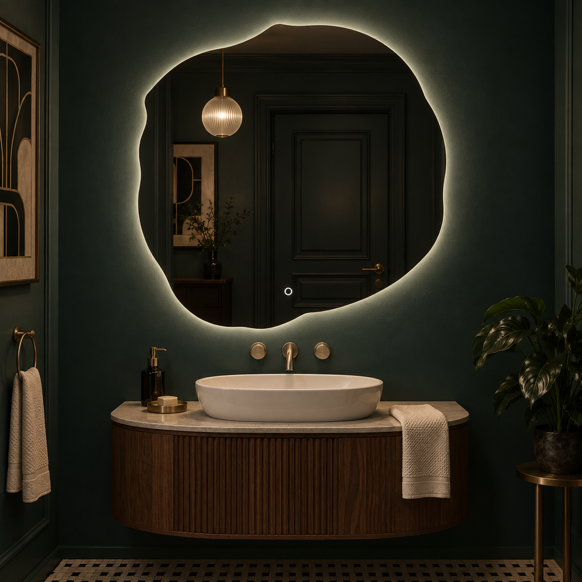 Unregelmäßiger LED-Spiegel FIBONA 90 × 90 cm, rahmenlos, Touchschalter – Produktbild 2