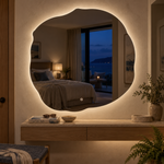 Unregelmäßiger LED-Spiegel FIBONA 110 × 110 cm, rahmenlos, Wandschalter – Produktbild 2