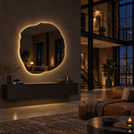 Unregelmäßiger LED-Spiegel FIBONA 120 × 120 cm, rahmenlos, Wandschalter – Produktbild 5