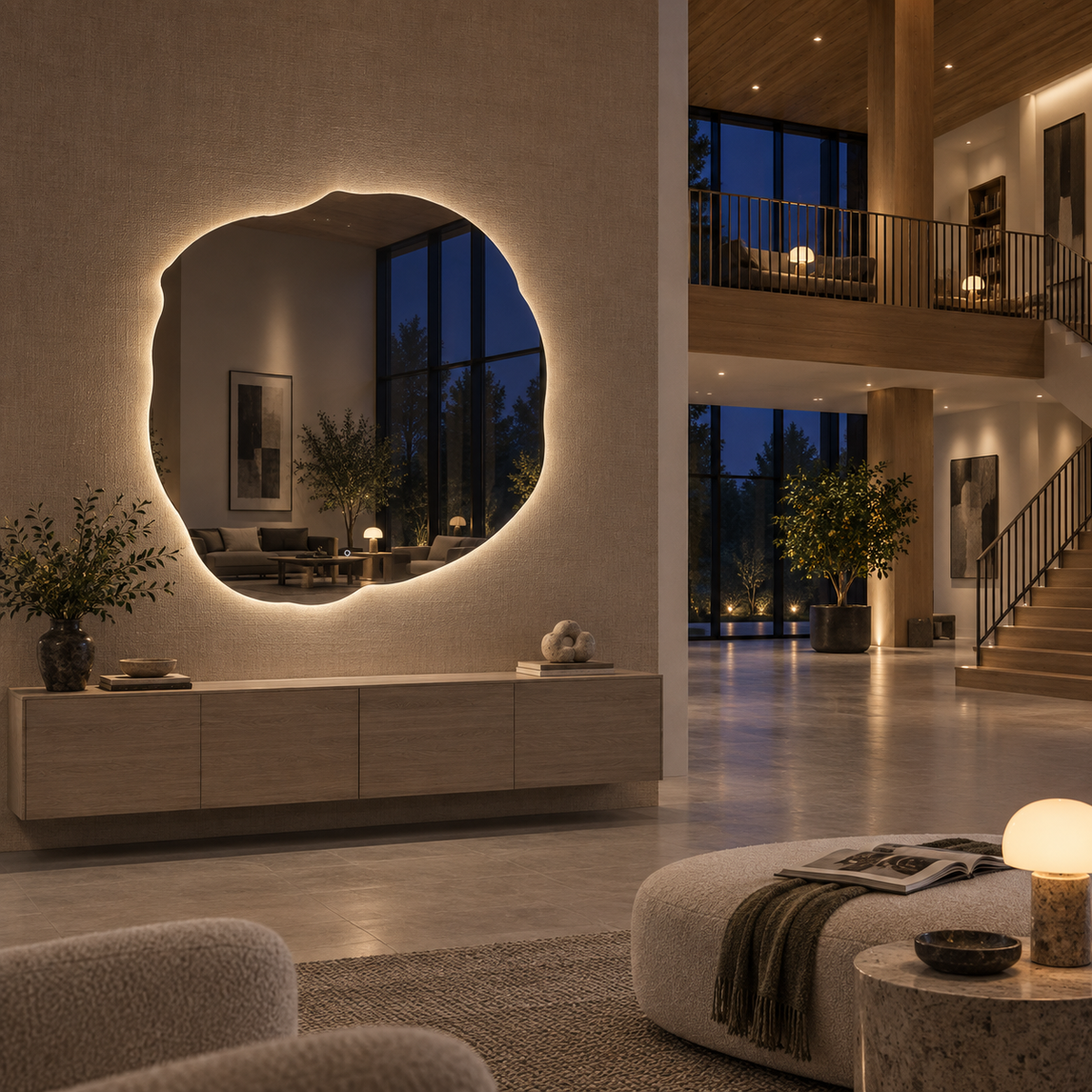Unregelmäßiger LED-Spiegel FIBONA 50 × 50 cm, rahmenlos, Handgestensensor – Produktbild 3