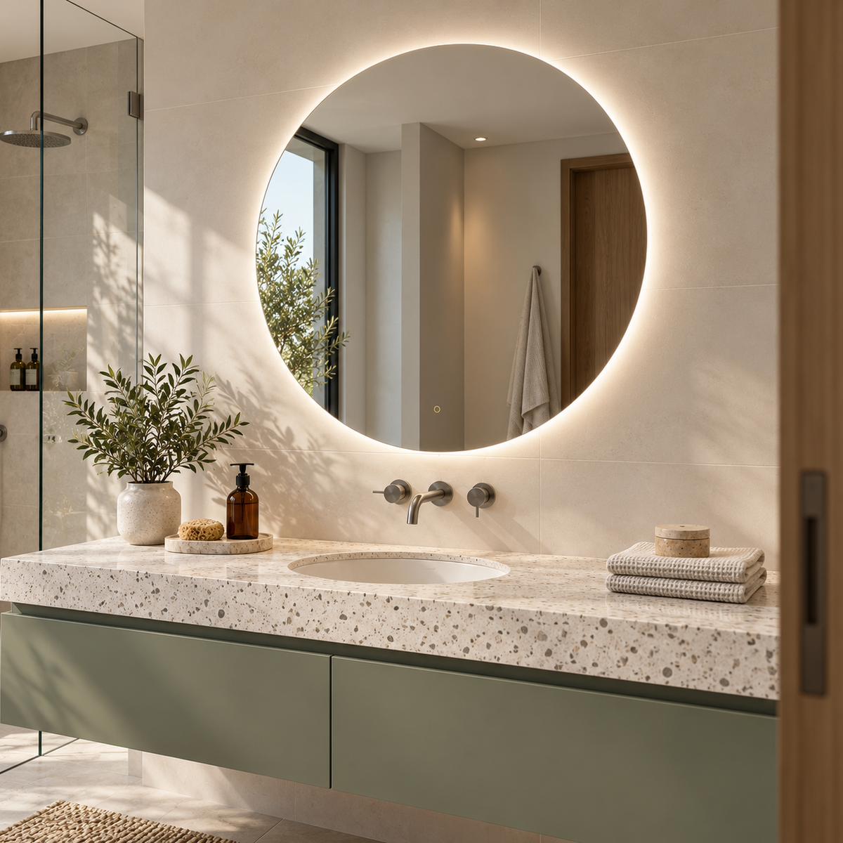 Runder LED-Spiegel Ø150 cm, rahmenlos, Touch-Schalter – Produktbild 5
