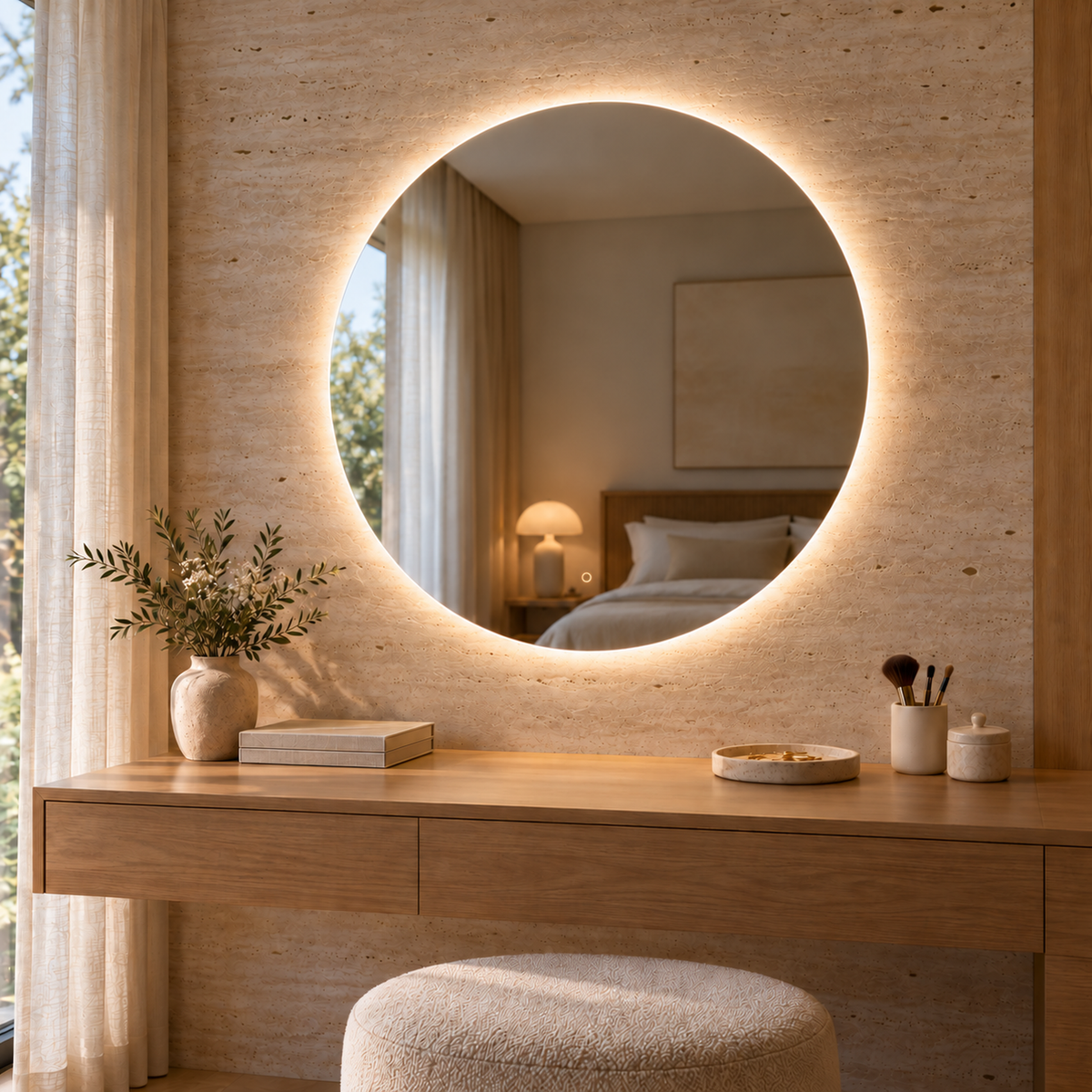 Runder LED-Spiegel Ø70 cm, rahmenlos, Touch-Schalter – Produktbild 4