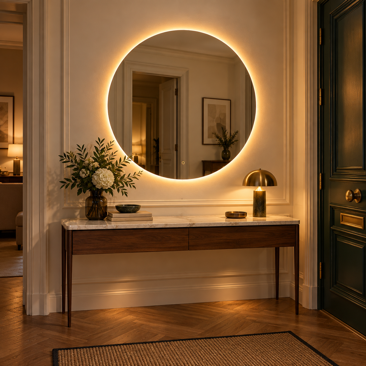 Runder LED-Spiegel Ø80 cm, rahmenlos, Wandschalter – Produktbild 2