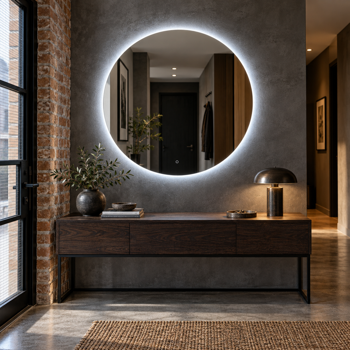 Runder LED-Spiegel Ø90 cm, rahmenlos, Wandschalter – Produktbild 2