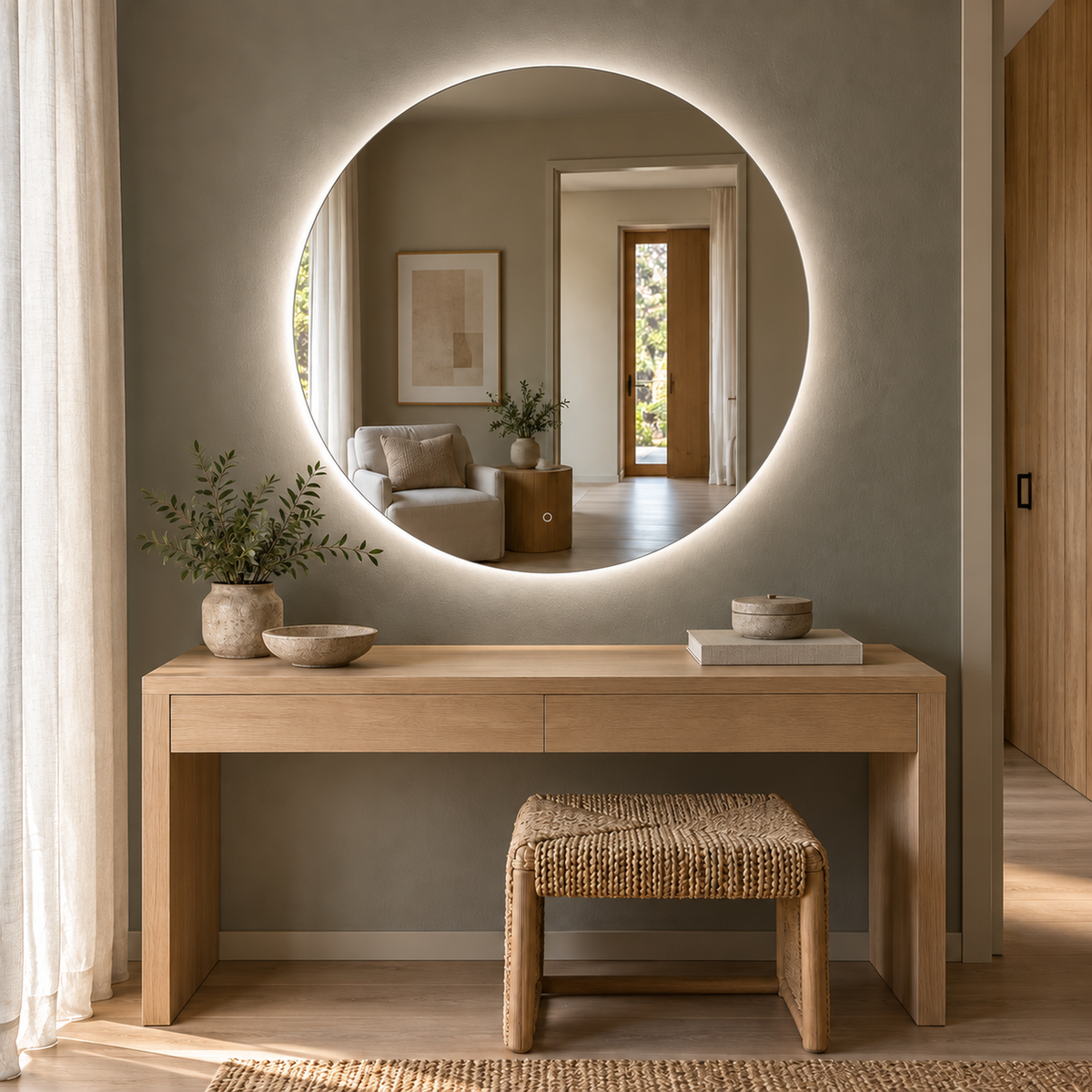 Runder LED-Spiegel Ø100 cm, rahmenlos, Touch-Schalter – Produktbild 5