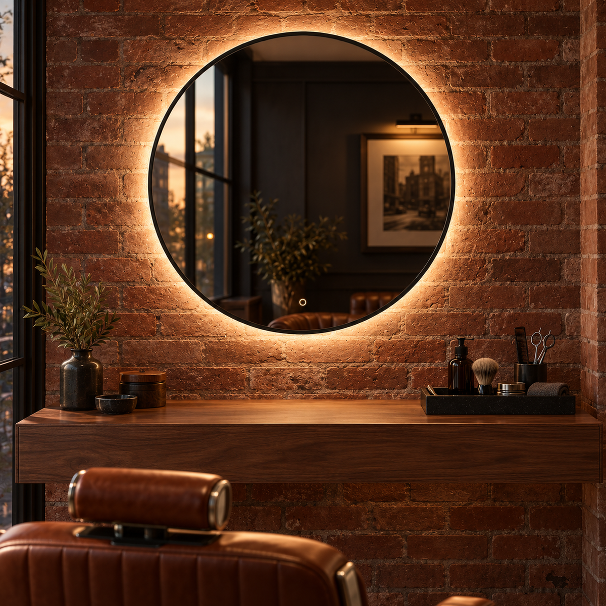 Runder LED-Spiegel Ø100 cm, weißer Slim-Rahmen, Touch-Schalter – Produktbild 5