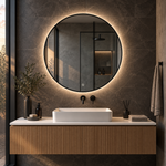 Runder LED-Spiegel Ø140 cm, schwarzer Slim-Rahmen, Touch-Schalter – Produktbild 5