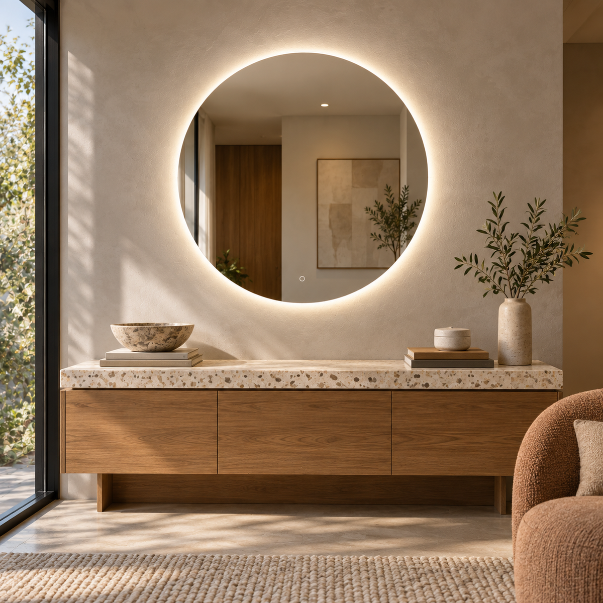Runder LED-Spiegel Ø160 cm, rahmenlos, Touch-Schalter – Produktbild 2