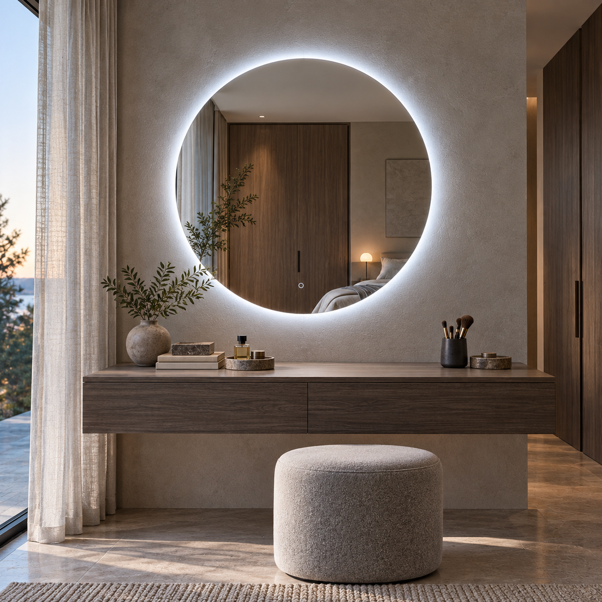 Runder LED-Spiegel Ø90 cm, rahmenlos, Touch-Schalter – Produktbild 4
