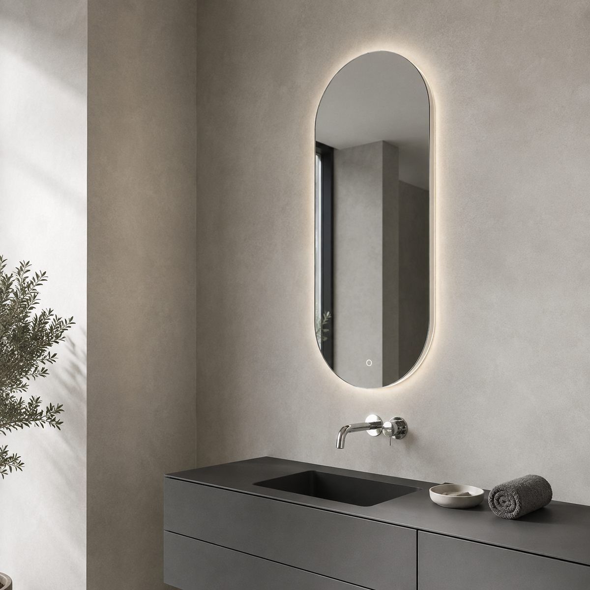 Ovaler LED-Spiegel 90 × 110 cm, Touch-Schalter – Produktbild 1