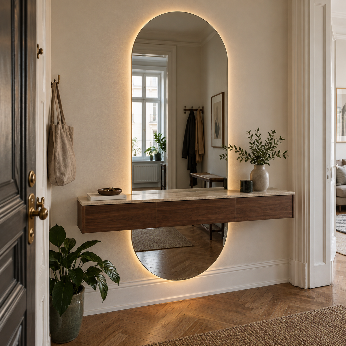 Ovaler LED-Spiegel 110 × 130 cm, Wandschalter – Produktbild 2
