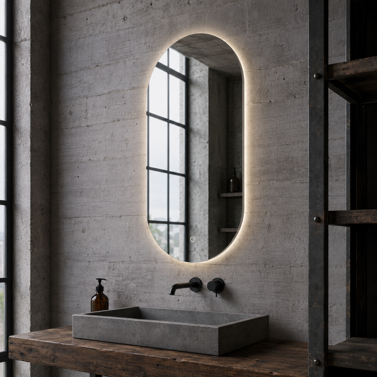 Ovaler LED-Wandspiegel 40 × 50 cm, rahmenlos, Wandschalter – Produktbild 2