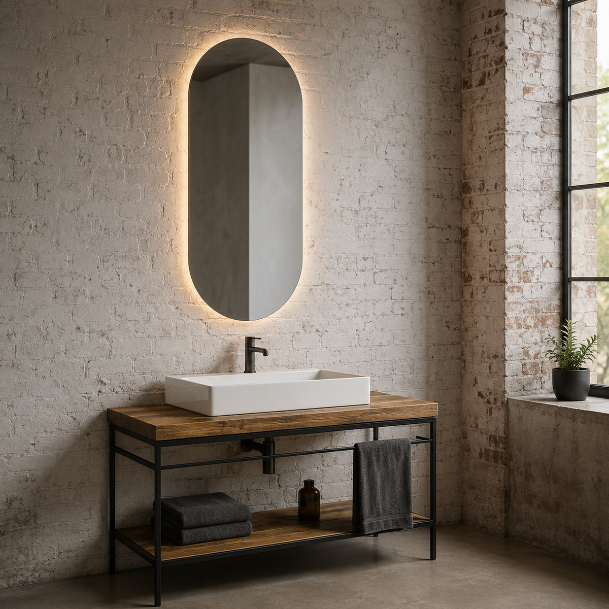 Ovaler LED-Spiegel 40 × 180 cm, Handgestensensor – Produktbild 1