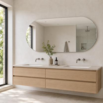 Ovaler Spiegel 110 × 20 cm, rahmenlos, mit Spiegelkleber – Ansicht 4