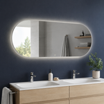 Ovaler LED-Wandspiegel 130 × 40 cm, rahmenlos, Touch-Schalter – Produktbild 3