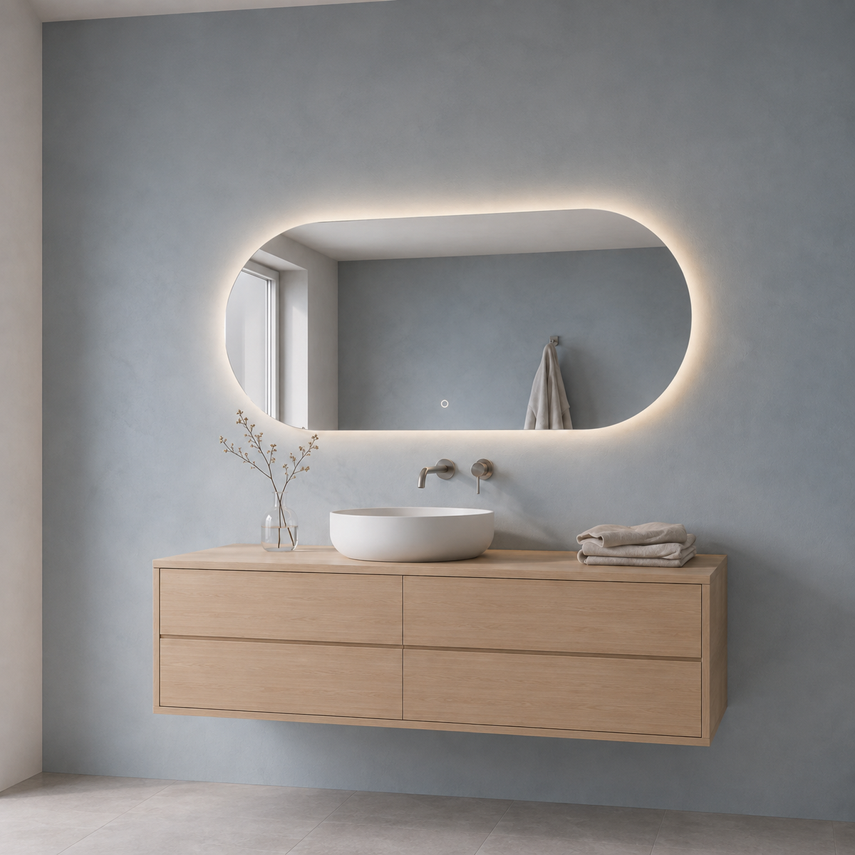 Ovaler LED-Spiegel 90 × 60 cm, Touch-Schalter – Produktbild 2