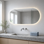Ovaler LED-Wandspiegel 110 × 20 cm, rahmenlos, Wandschalter – Produktbild 5
