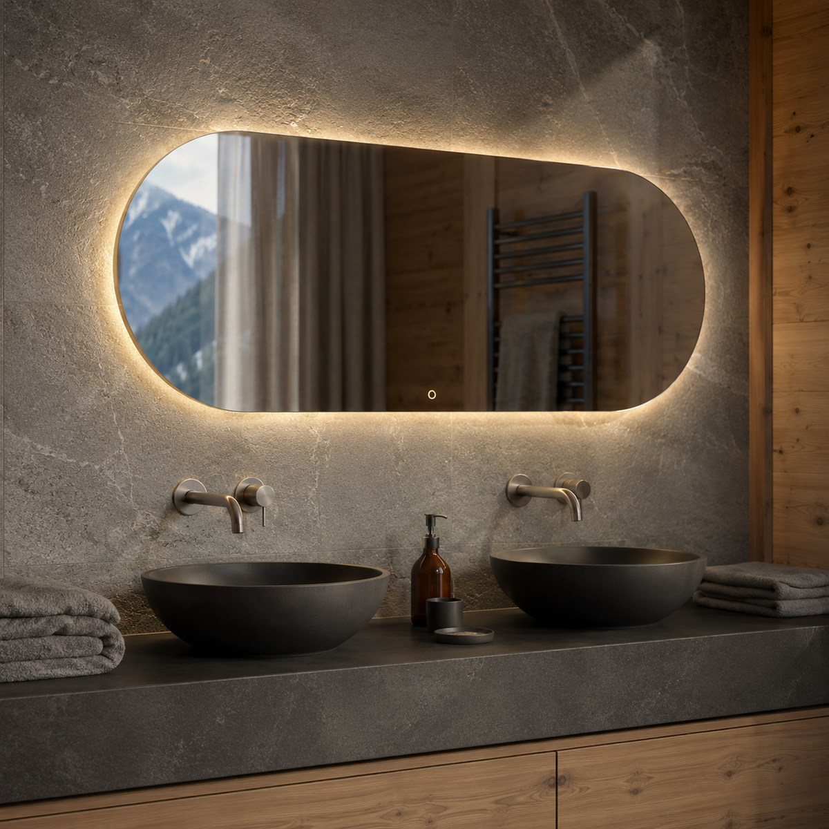 Ovaler LED-Spiegel 240 × 20 cm, Handgestensensor – Produktbild 5