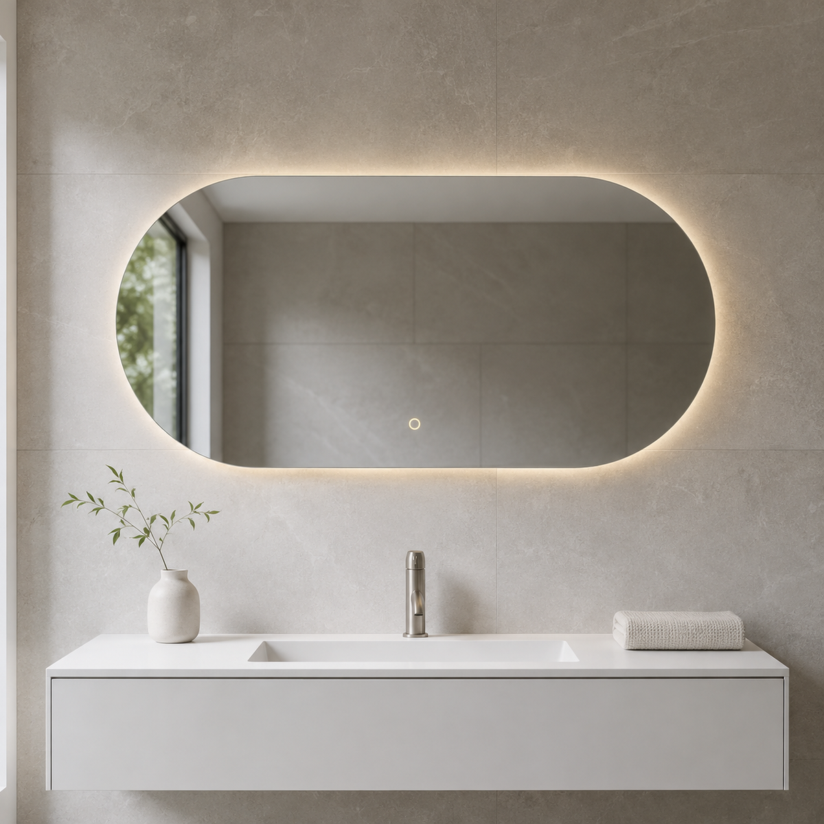Ovaler LED-Wandspiegel 50 × 30 cm, rahmenlos, Handgestensensor – Produktbild 4