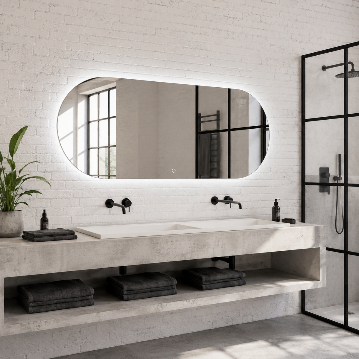 Ovaler LED-Spiegel 190 × 60 cm, Wandschalter – Produktbild 3
