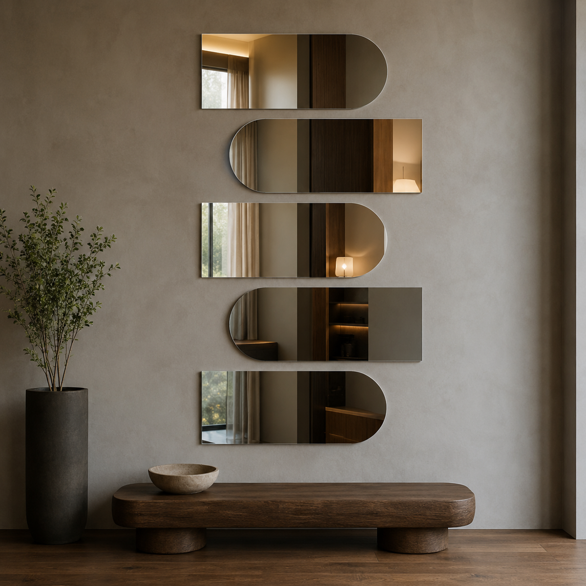 Halbovaler Spiegel 120 × 20 cm, mit Aufhängern und Dübeln – Produktbild 2
