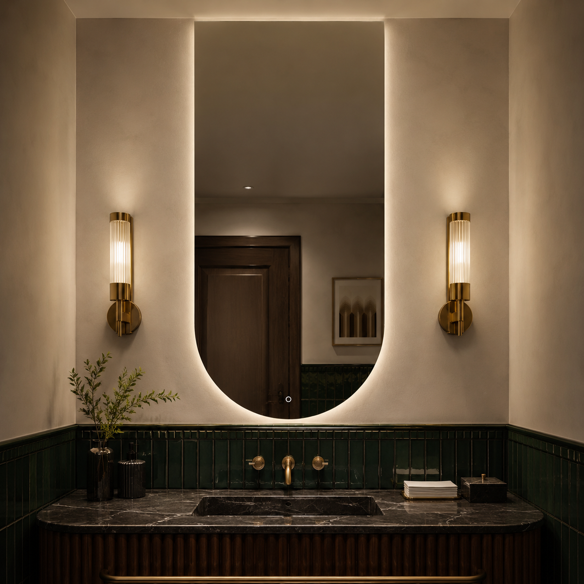 Halbovaler LED-Spiegel 20 × 100 cm, Touch-Schalter – Produktbild 3