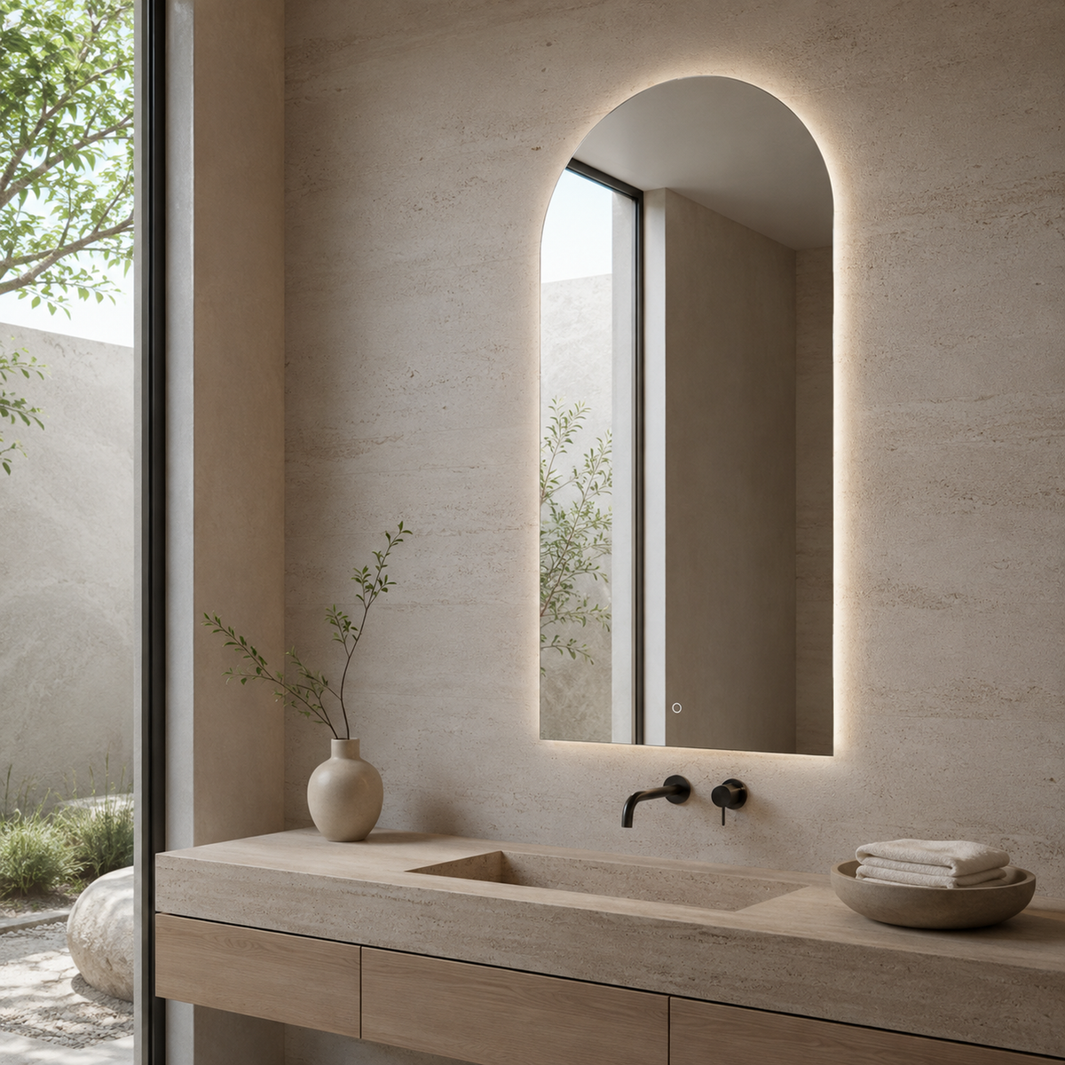 Halbovaler LED-Spiegel 20 × 100 cm, Touch-Schalter – Produktbild 5