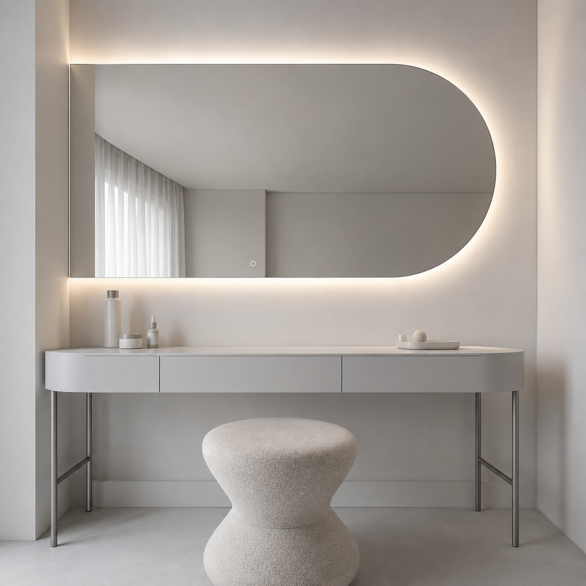Halbovaler LED-Spiegel 170 × 80 cm, Wandschalter – Produktbild 1