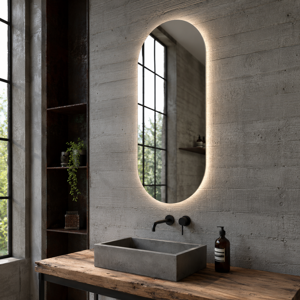 Ovaler LED-Wandspiegel 30 × 120 cm, rahmenlos, Touch-Schalter – Produktbild 1
