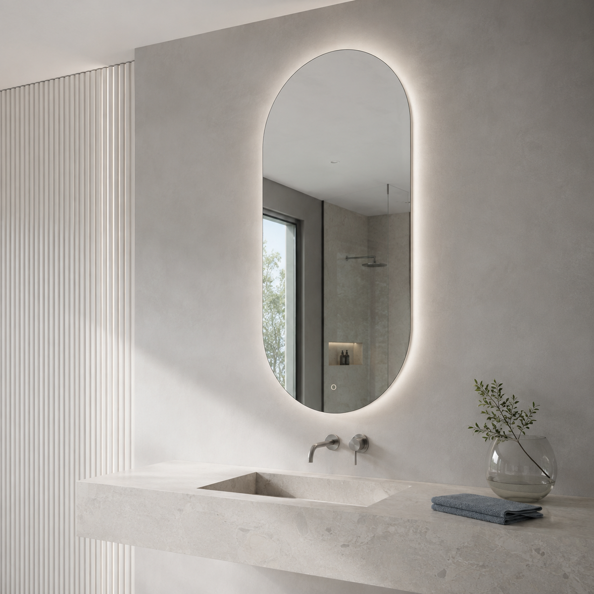 Ovaler LED-Spiegel 90 × 110 cm, Wandschalter – Produktbild 2