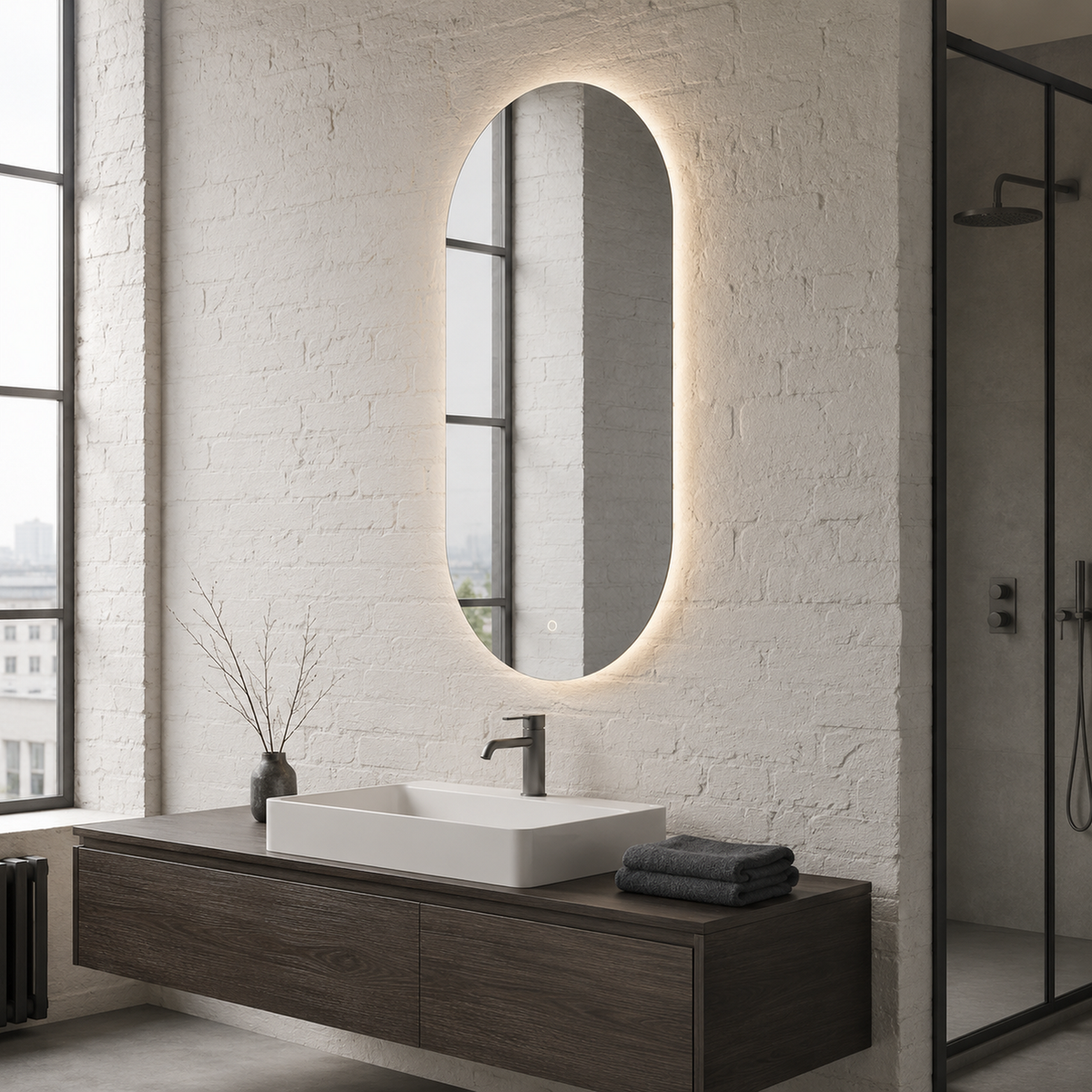 Ovaler LED-Wandspiegel 30 × 50 cm, rahmenlos, Handgestensensor – Produktbild 5