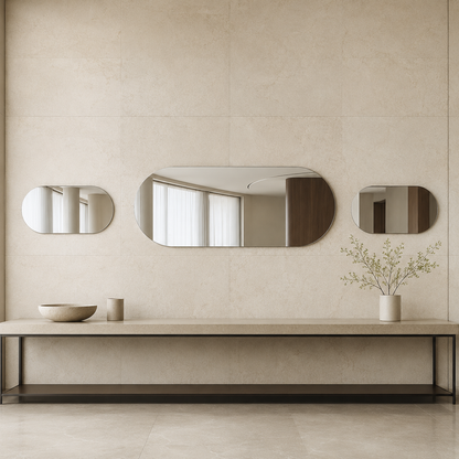 Spiegel in Kapselform 130 × 40 cm, rahmenlos, mit Spiegelkleber – Ansicht 3