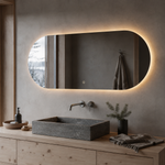 Ovaler LED-Wandspiegel 130 × 30 cm, rahmenlos, Touch-Schalter – Produktbild 1