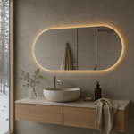 Ovaler LED-Wandspiegel 130 × 30 cm, rahmenlos, Touch-Schalter – Produktbild 2