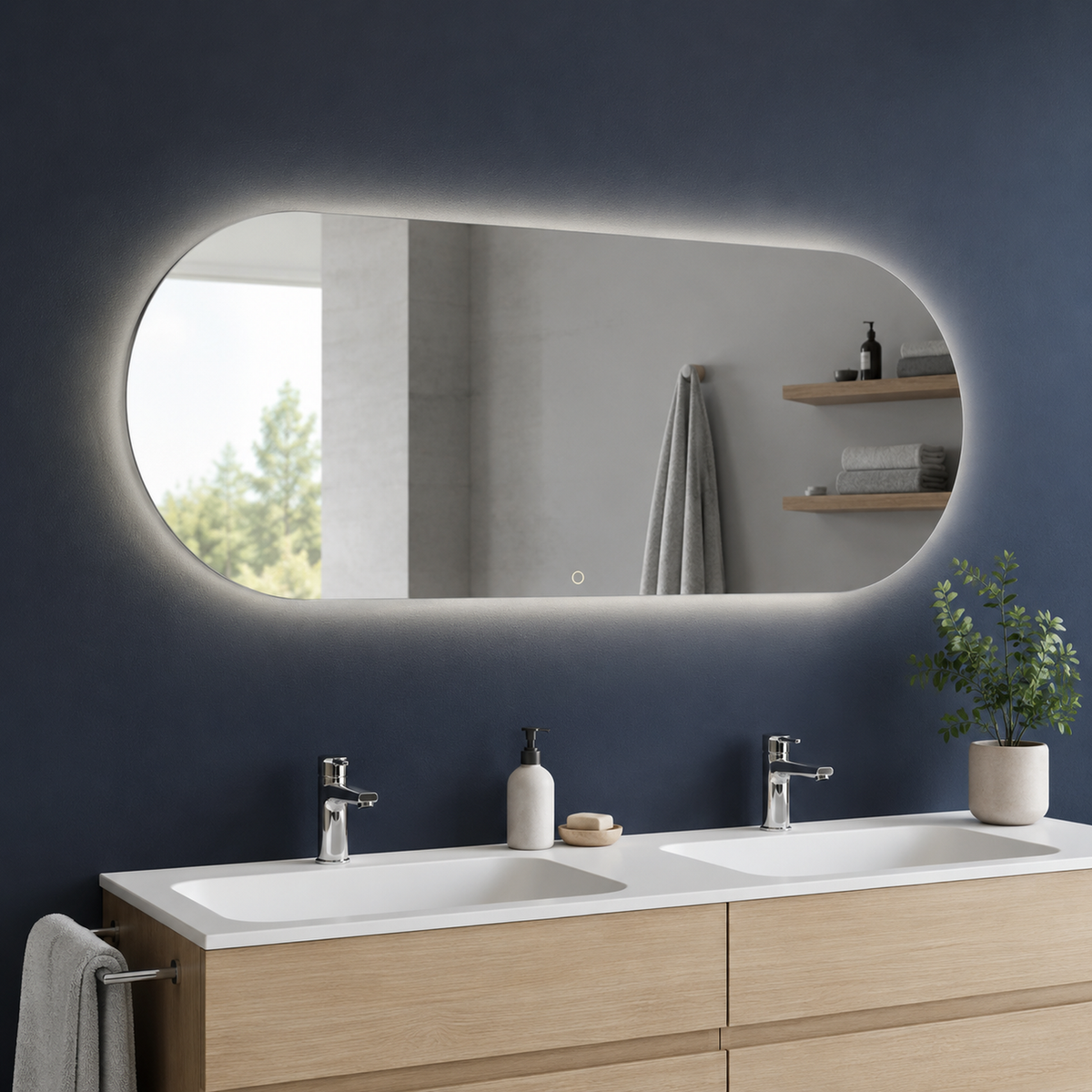Ovaler LED-Wandspiegel 50 × 40 cm, rahmenlos, Touch-Schalter – Produktbild 3