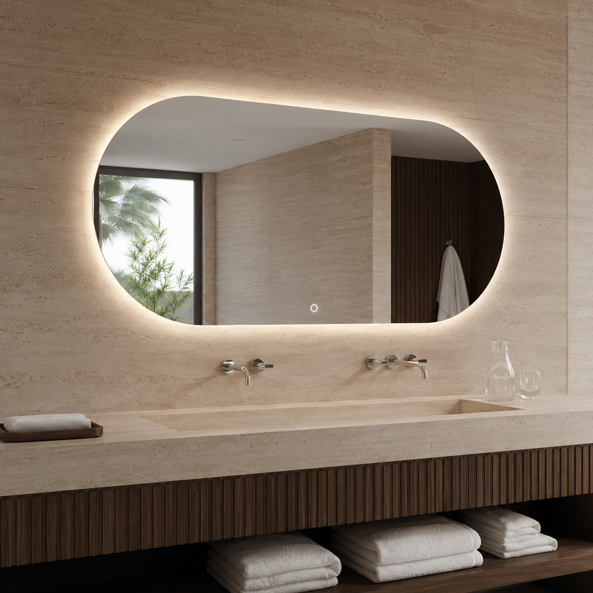 Ovaler LED-Spiegel 70 × 60 cm, Wandschalter – Produktbild 1