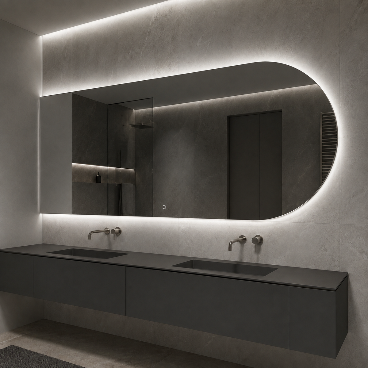 Halbovaler LED-Spiegel 110 × 30 cm, Wandschalter – Produktbild 3