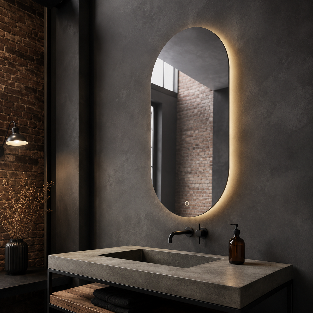 Ovaler LED-Spiegel 20 × 60 cm, Wandschalter – Produktbild 1