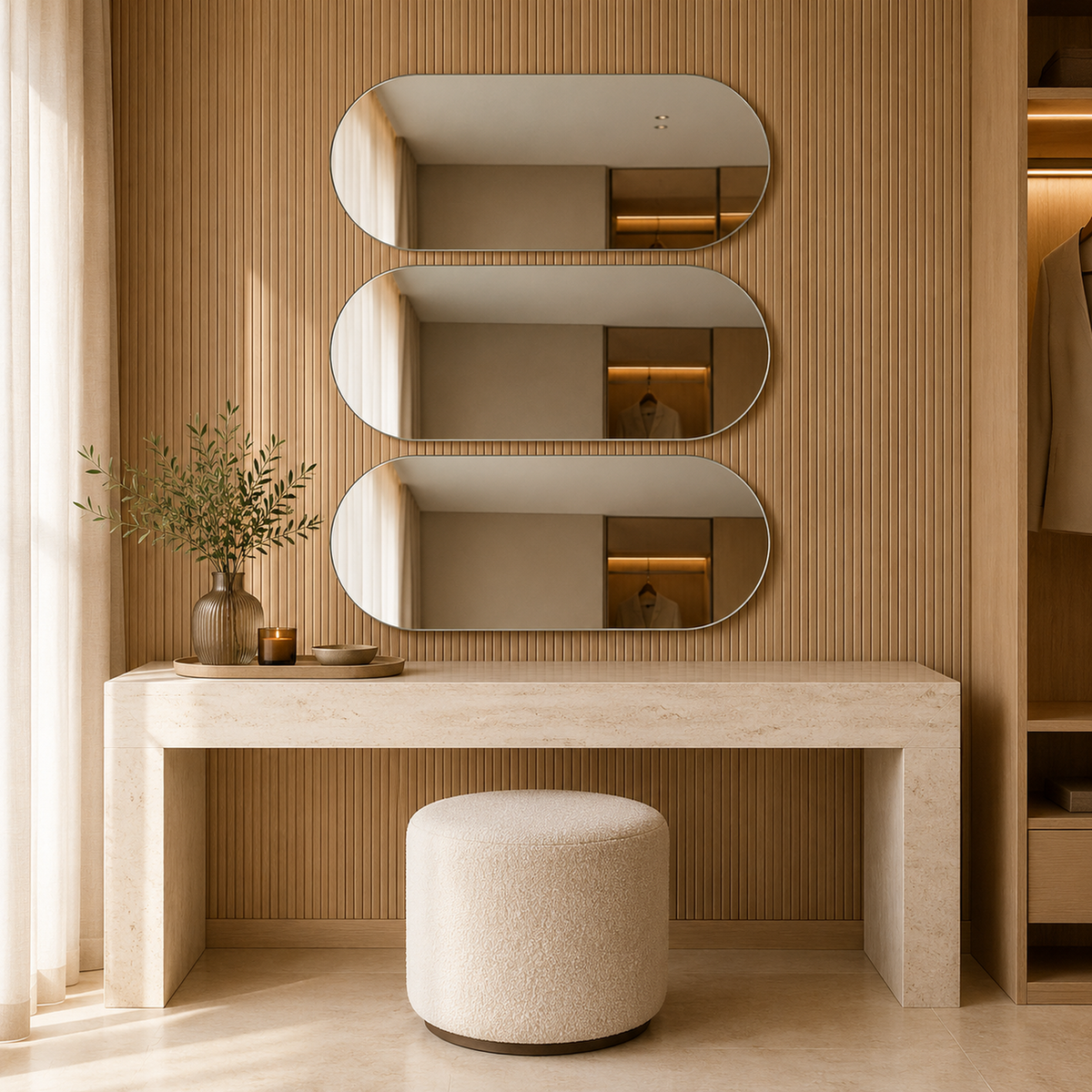 Ovaler Spiegel 70 × 40 cm, rahmenlos, mit Aufhängungen und Dübeln – Produktbild 2