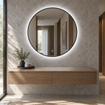 Runder LED-Spiegel Ø100 cm, silberfarbener Slim-Rahmen, Touch-Schalter – Produktbild 1