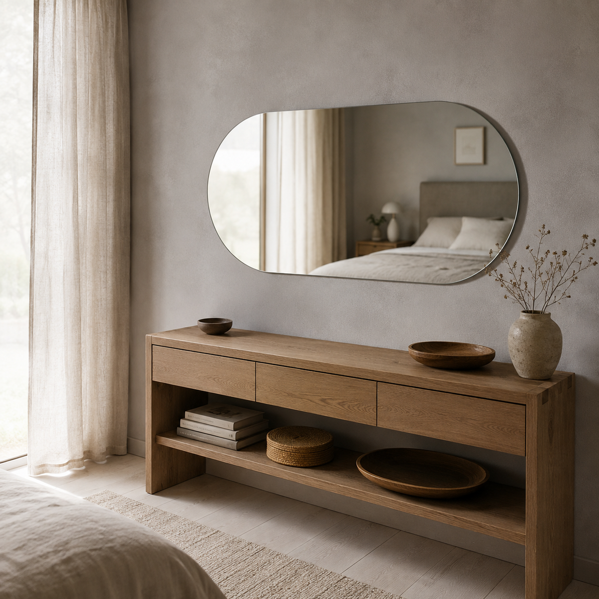 Spiegel in Kapselform 130 × 20 cm, rahmenlos, ohne Befestigungsset – Ansicht 2