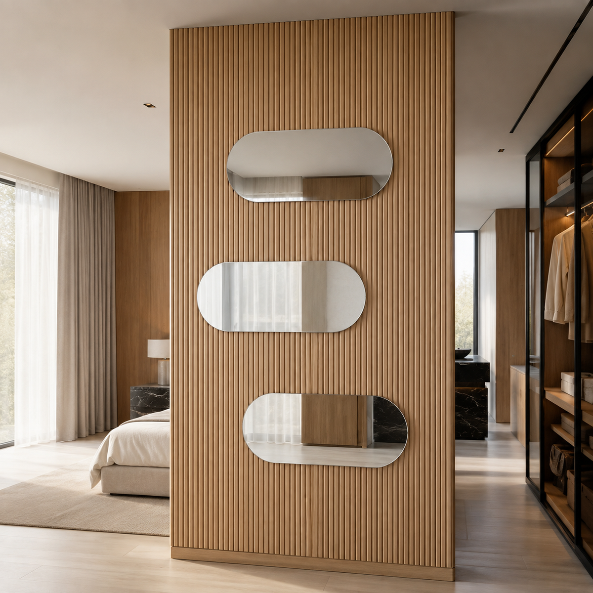 Spiegel in Kapselform 130 × 40 cm, rahmenlos, mit Spiegelaufhängungen und Dübeln – Ansicht 4