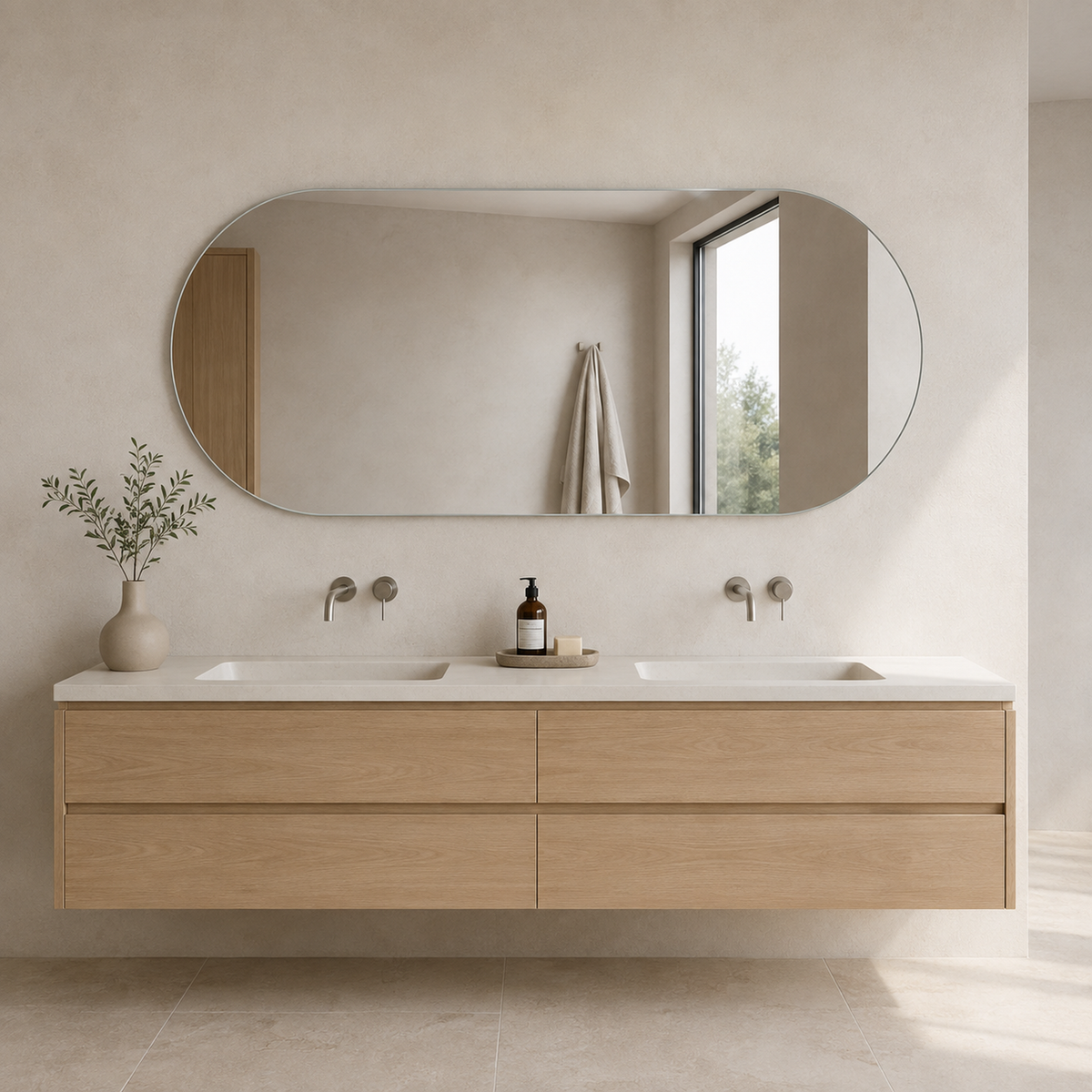 Ovaler Spiegel 160 × 120 cm, rahmenlos, ohne Befestigungsset – Produktbild 2