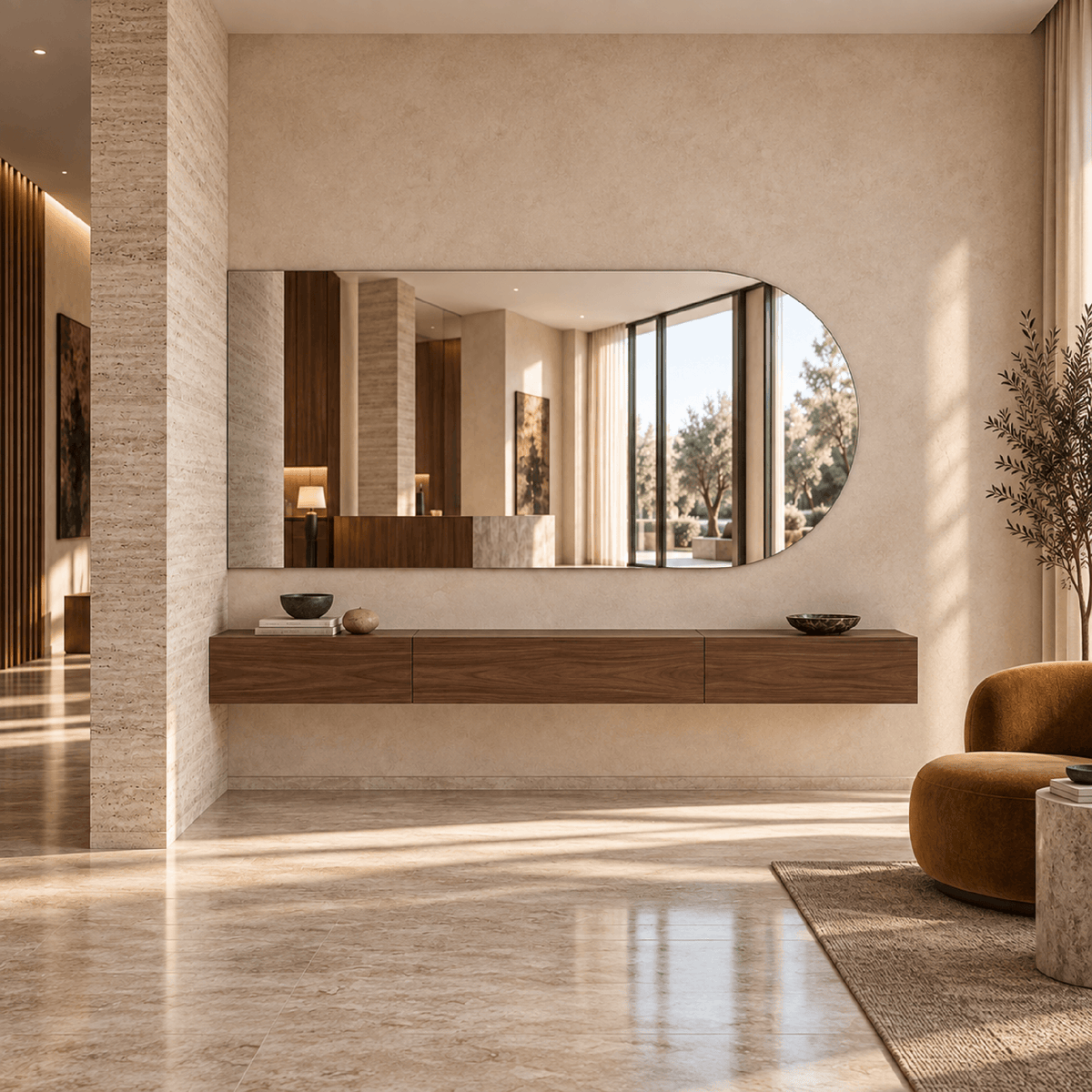 Halbovaler Spiegel 150 × 60 cm, mit Aufhängern und Dübeln – Produktbild 1
