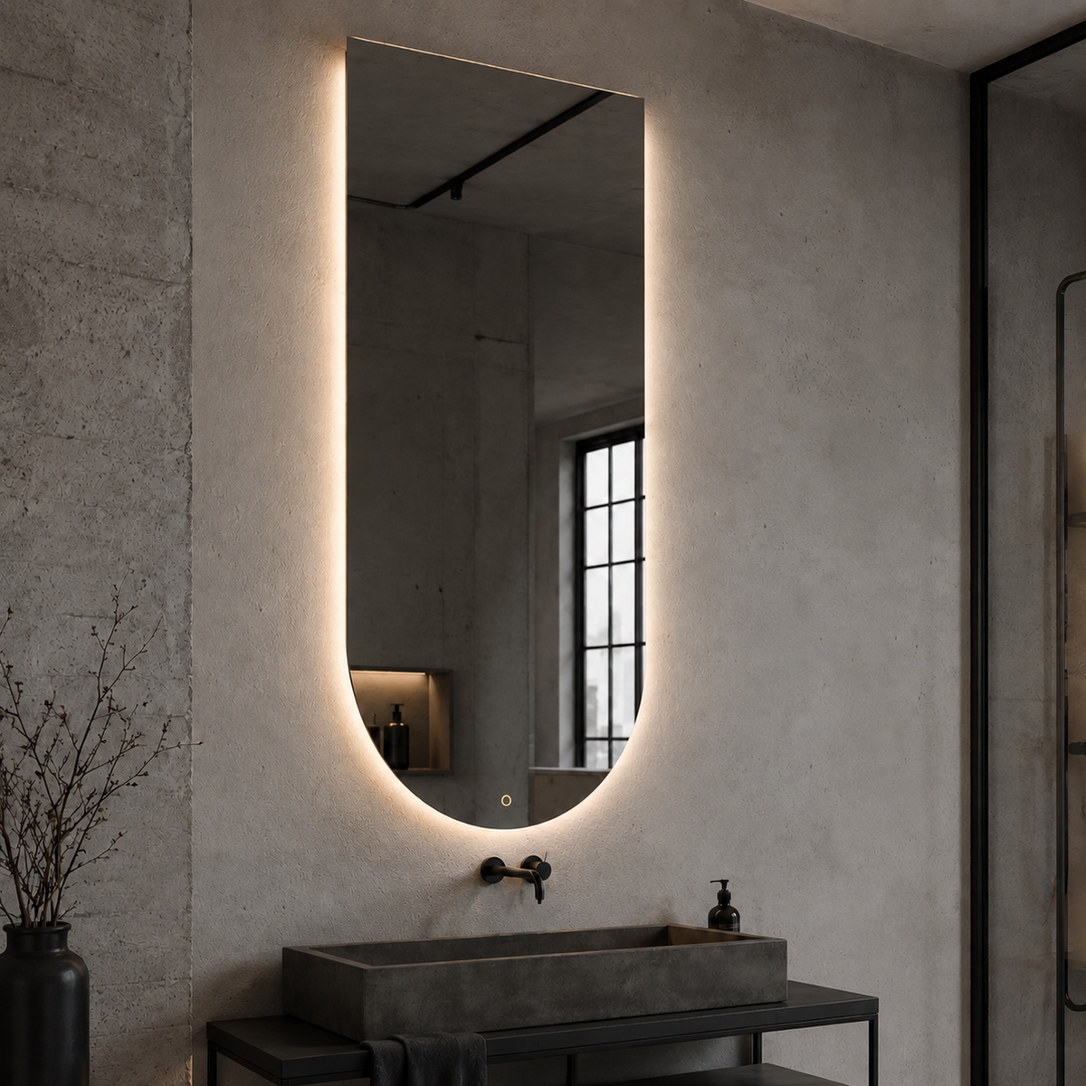 Halbovaler LED-Spiegel 40 × 50 cm, Touch-Schalter – Produktbild 4