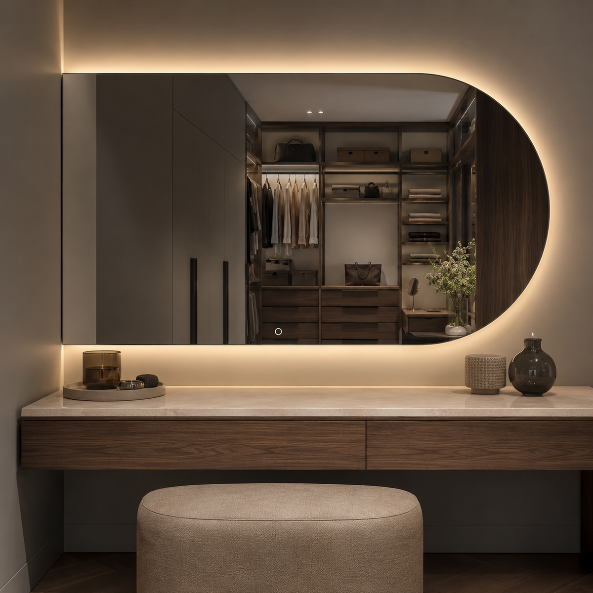 Halbovaler LED-Spiegel 100 × 20 cm, Wandschalter – Produktbild 4