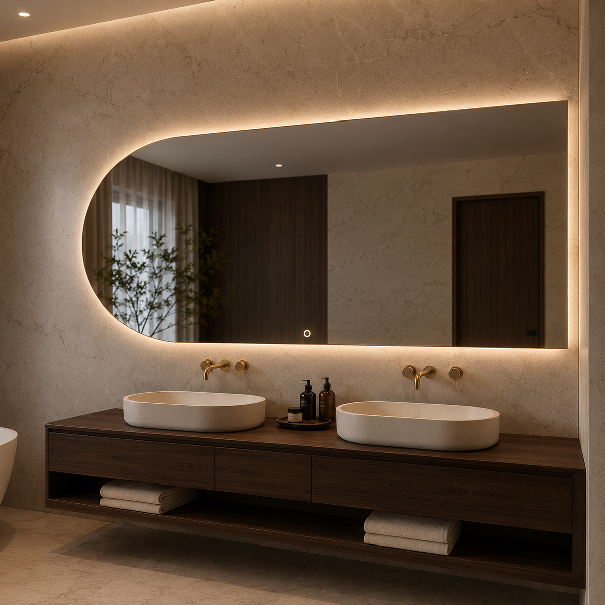 Halbovaler LED-Spiegel 200 × 110 cm, Wandschalter – Produktbild 3